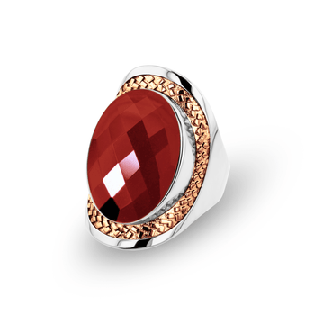 Bague en Argent 925 partiellement doré Or rose 18k assemblée d'Onyx rouge - Maison Di Giorgio