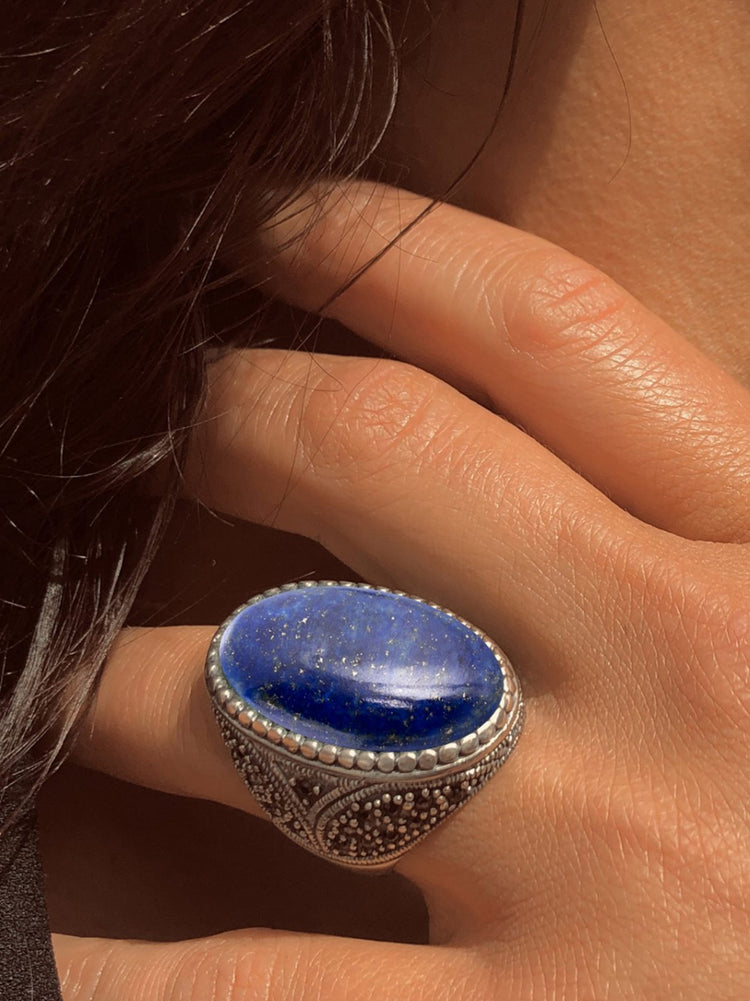 Bague en Argent 925 assemblée de Lapis - lazuli et Oxyde de zirconium noir - Maison Di Giorgio