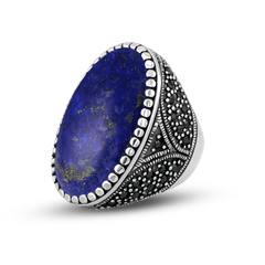 Bague en Argent 925 assemblée de Lapis - lazuli et Oxyde de zirconium noir - Maison Di Giorgio