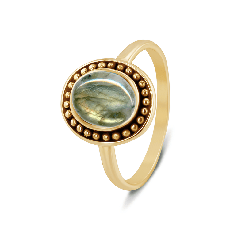 Bague en Argent 925 doré Or jaune 18k assemblée de Labradorite - Maison Di Giorgio
