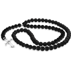 Collier en Argent 925 oxydé assemblé de Pierre de lave - Maison Di Giorgio