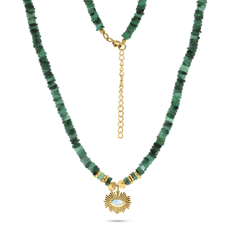 Collier perles doré Or jaune 18k, Jade & Pierre de lune - Maison Di Giorgio