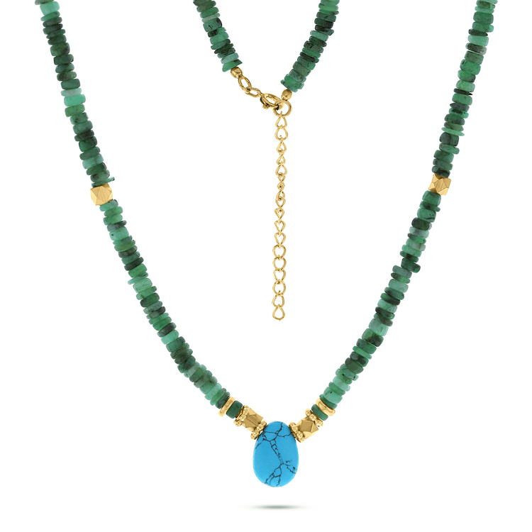 Collier perles doré Or jaune 18k, Jade & Turquoise - Maison Di Giorgio