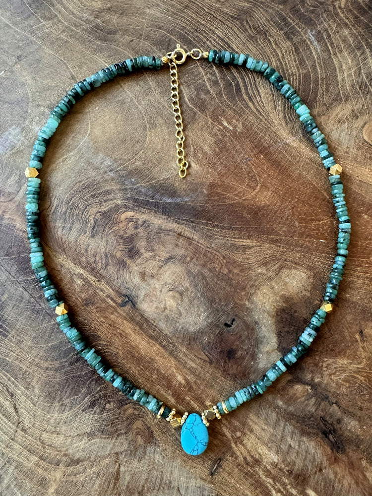 Collier perles doré Or jaune 18k, Jade & Turquoise - Maison Di Giorgio