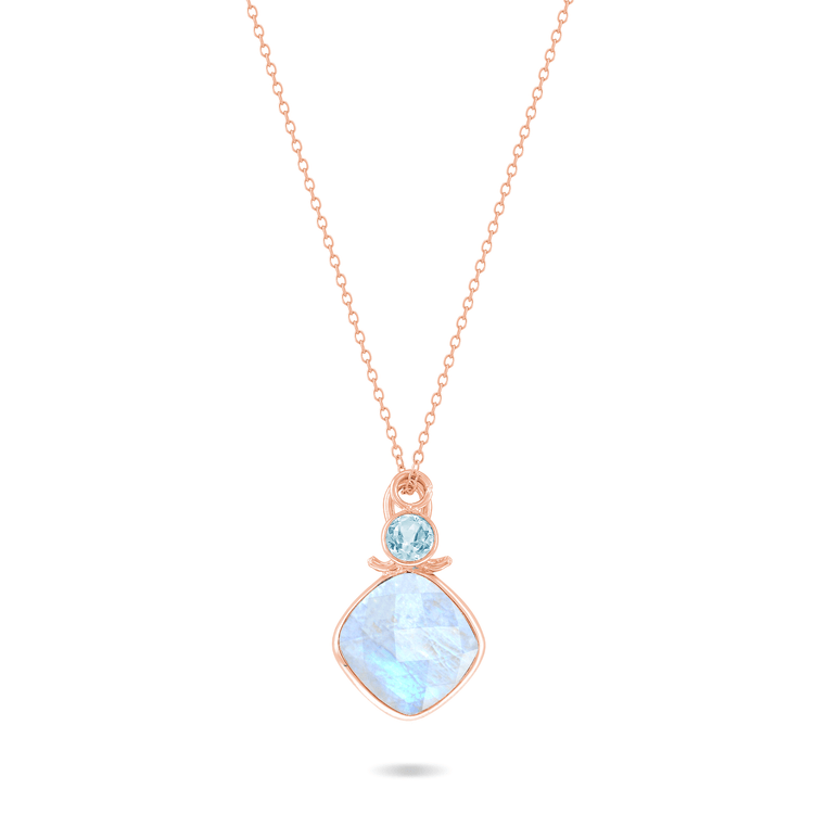 Collier en Argent 925 doré Or rose 18k assemblé de Pierre de lune et Topaze bleue - Maison Di Giorgio