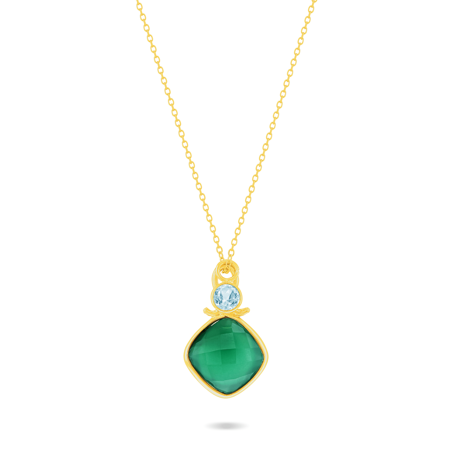 Collier en Argent 925 doré Or jaune 18k assemblé d'Onyx vert et