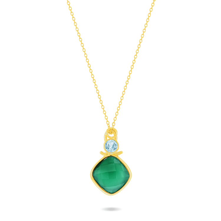 Collier en Argent 925 doré Or jaune 18k assemblé d'Onyx vert et Topaze bleue - Maison Di Giorgio