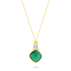 Collier en Argent 925 doré Or jaune 18k assemblé d'Onyx vert et Topaze bleue - Maison Di Giorgio