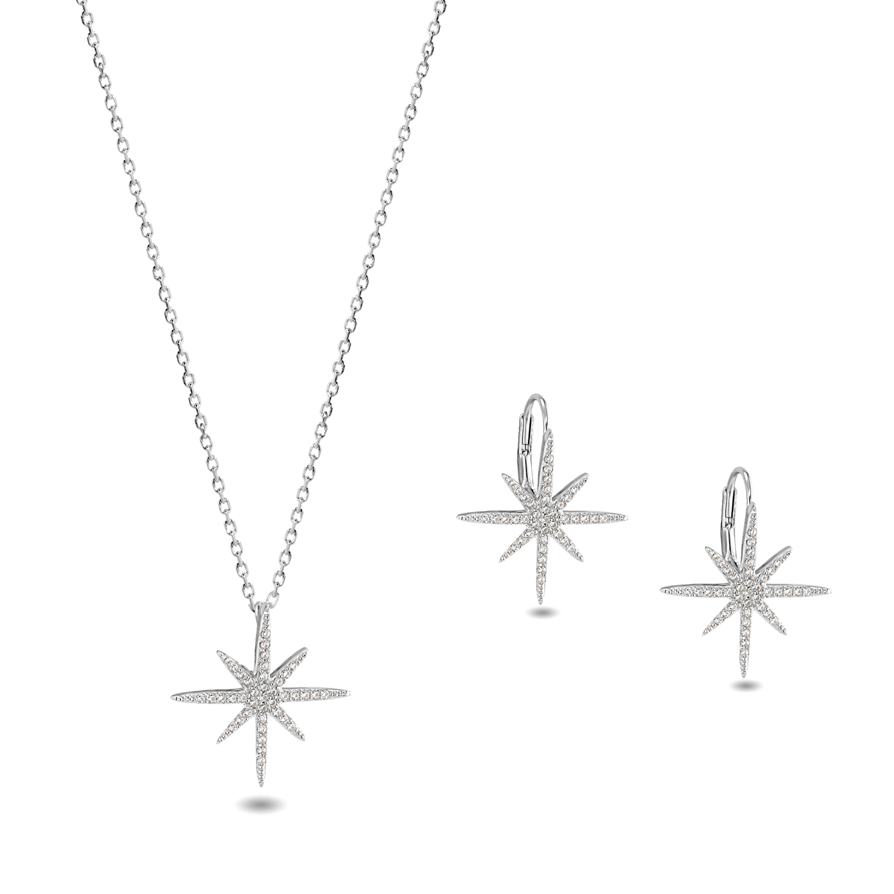 Ensemble de collier et boucles d'oreilles en Argent 925 plaqué Rhodium assemblé d'Oxyde de zirconium - Maison Di Giorgio