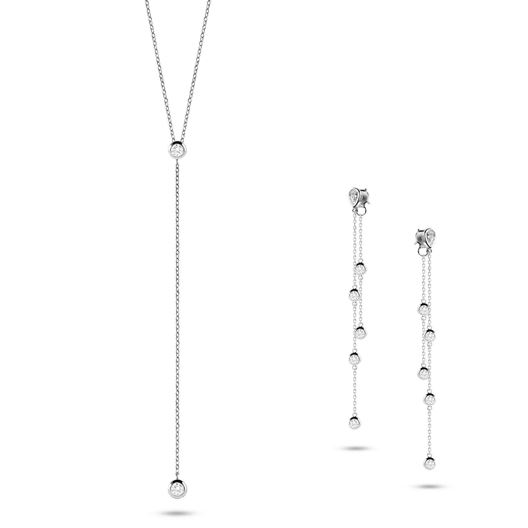 Ensemble de collier et boucles d'oreilles en Argent 925 plaqué Rhodium assemblé d'Oxyde de zirconium - Maison Di Giorgio