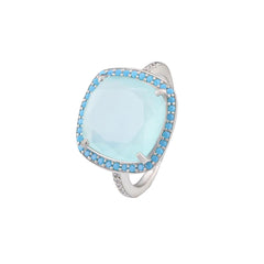 Bague en Argent 925 plaqué Rhodium assemblée de Calcédoine aqua, Turquoise nano et Oxyde de zirconium - Maison Di Giorgio