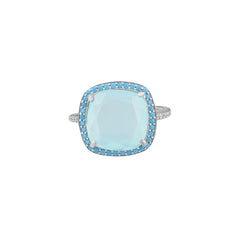 Bague en Argent 925 plaqué Rhodium assemblée de Calcédoine aqua, Turquoise nano et Oxyde de zirconium - Maison Di Giorgio