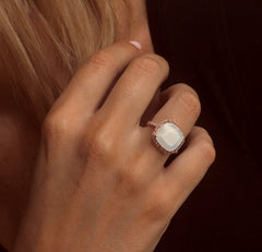 Bague en Argent 925 doré Or rose 18k assemblée de Pierre de lune, Rhodolite et Oxyde de zirconium - Maison Di Giorgio