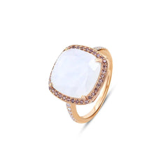 Bague en Argent 925 doré Or rose 18k assemblée de Pierre de lune, Rhodolite et Oxyde de zirconium - Maison Di Giorgio