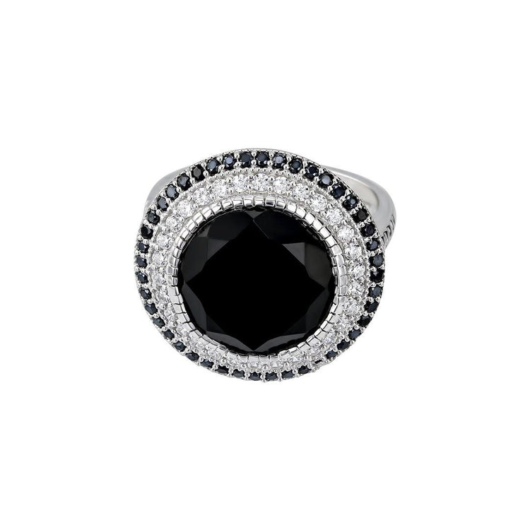Bague en Argent 925 plaqué Rhodium assemblée d'Onyx noir, Spinelle noire et Oxyde de zirconium - Maison Di Giorgio