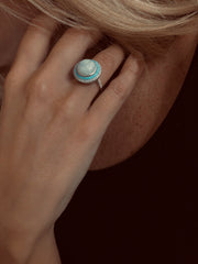 Bague en Argent 925 plaqué Rhodium et assemblée de Pierre de lune, Turquoise nano et Oxyde de zirconium - Maison Di Giorgio