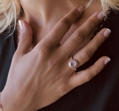 Bague en Argent 925 doré Or rose 18k assemblée de Quartz rose et Oxyde de zirconium - Maison Di Giorgio