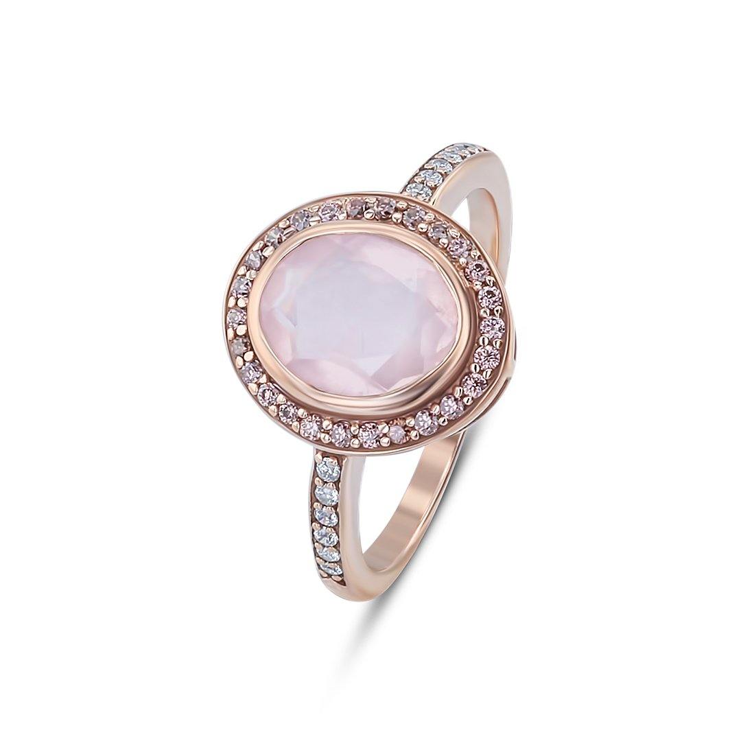 Bague en Argent 925 doré Or rose 18k assemblée de Quartz rose et Oxyde de zirconium - Maison Di Giorgio