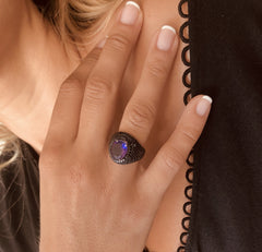 Bague en Argent 925 plaqué Rhodium noir et blanc assemblée d'Améthyste et Spinelle noire - Maison Di Giorgio