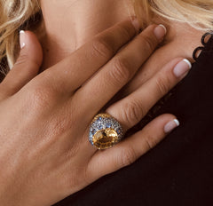 Bague en Argent 925 doré Or jaune 18k et assemblée de Citrine, Topaze bleue et Oxyde de zirconium - Maison Di Giorgio
