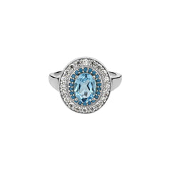 Bague en Argent 925 plaqué Rhodium assemblée de Topaze bleu ciel, Turquoise nano et Oxyde de zirconium - Maison Di Giorgio