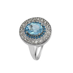 Bague en Argent 925 plaqué Rhodium assemblée de Topaze bleu ciel, Turquoise nano et Oxyde de zirconium - Maison Di Giorgio