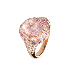 Bague en Argent 925 doré Or rose 18k assemblée de Morganite, Saphir rose et Oxyde de zirconium - Maison Di Giorgio