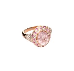 Bague en Argent 925 doré Or rose 18k assemblée de Morganite, Saphir rose et Oxyde de zirconium - Maison Di Giorgio