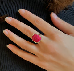 Bague en Argent 925 doré Or jaune 18k assemblée de Cyanite rouge - Maison Di Giorgio