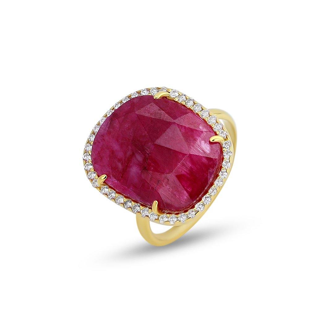 Bague en Argent 925 doré Or jaune 18k assemblée de Cyanite rouge - Maison Di Giorgio
