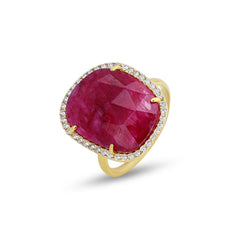 Bague en Argent 925 doré Or jaune 18k assemblée de Cyanite rouge - Maison Di Giorgio