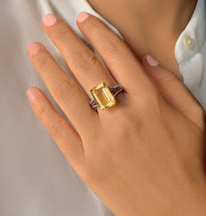 Bague en Argent 925 plaqué Rhodium assemblée de Citrine, Oxyde de zirconium orange et Oxyde de zirconium blanc - Maison Di Giorgio