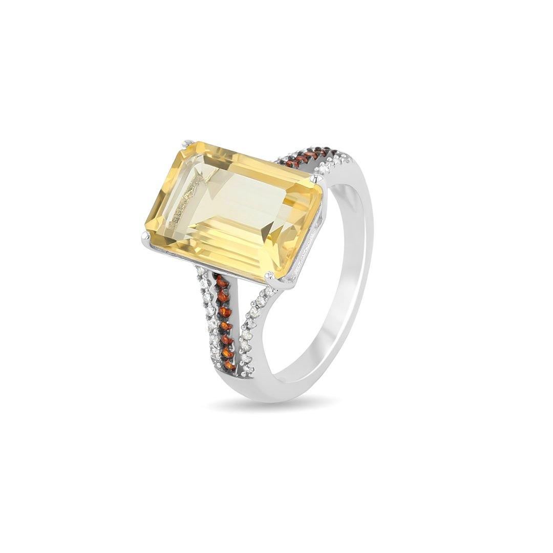 Bague en Argent 925 plaqué Rhodium assemblée de Citrine, Oxyde de zirconium orange et Oxyde de zirconium blanc - Maison Di Giorgio