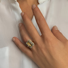 Bague en Argent 925 doré Or jaune 18k assemblée d'Améthyste verte et Oxyde de zirconium - Maison Di Giorgio