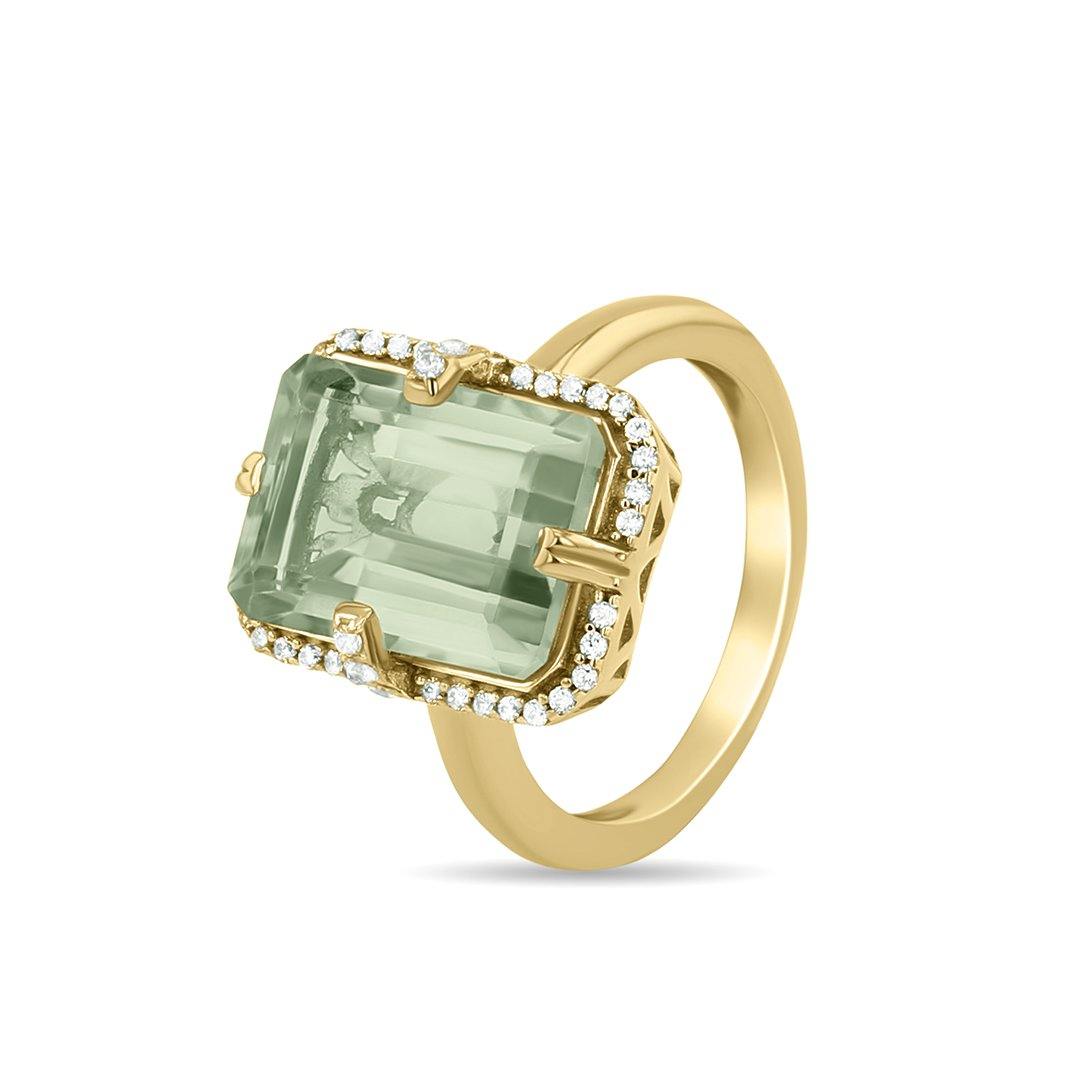 Bague en Argent 925 doré Or jaune 18k assemblée d'Améthyste verte et Oxyde de zirconium - Maison Di Giorgio