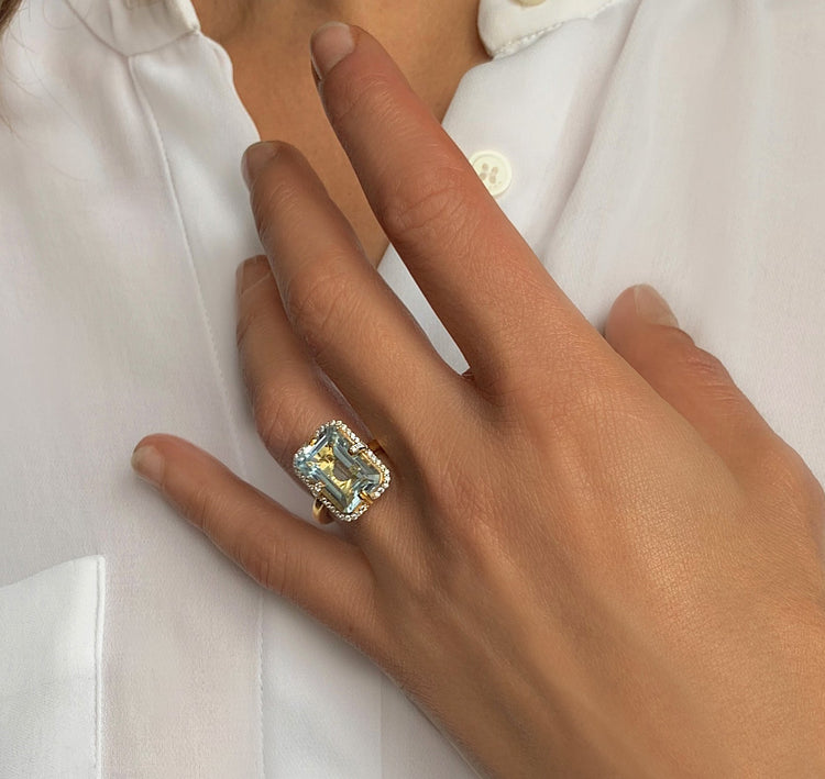 Bague en Argent 925 doré Or jaune 18k assemblée de Topaze bleu ciel et Oxyde de zirconium - Maison Di Giorgio