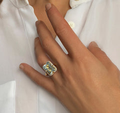 Bague en Argent 925 doré Or jaune 18k assemblée de Topaze bleu ciel et Oxyde de zirconium - Maison Di Giorgio