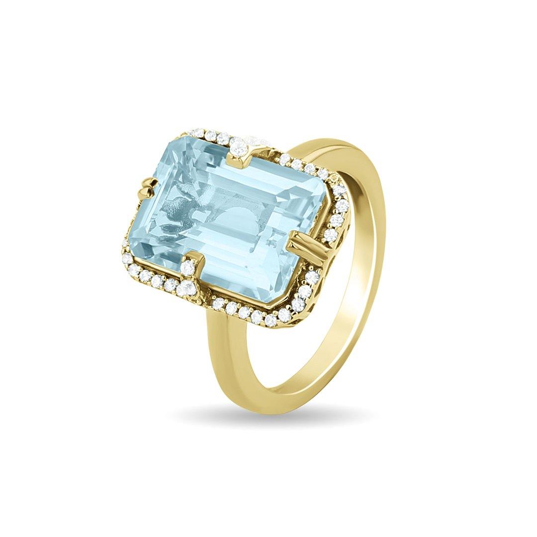 Bague en Argent 925 doré Or jaune 18k assemblée de Topaze bleu ciel et Oxyde de zirconium - Maison Di Giorgio