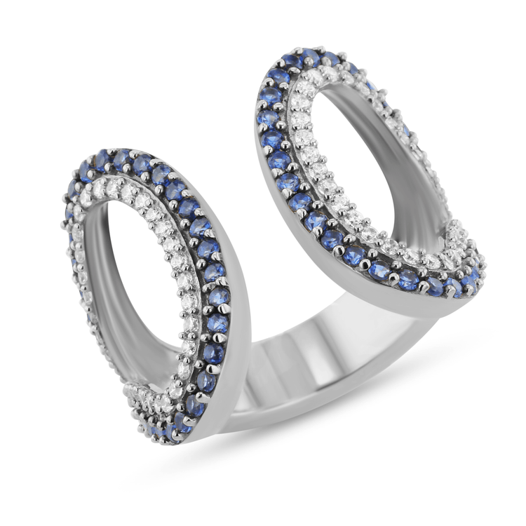 Bague en Argent 925 plaqué Rhodium assemblée de Spinelle bleue et Oxyde de zirconium - Maison Di Giorgio