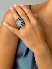 Bague en Argent 925 plaqué Rhodium assemblée de Calcédoine aqua - Maison Di Giorgio