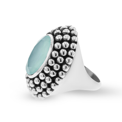 Bague en Argent 925 plaqué Rhodium assemblée de Calcédoine aqua - Maison Di Giorgio