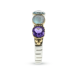 Bague en Argent 925 plaqué Rhodium et Or jaune 18k assemblée de Labradorite, Pierre de lune et Topaze bleu suisse - Maison Di Giorgio