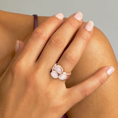 Bague en Argent 925 doré Or rose 18k assemblée de Quartz rose - Maison Di Giorgio
