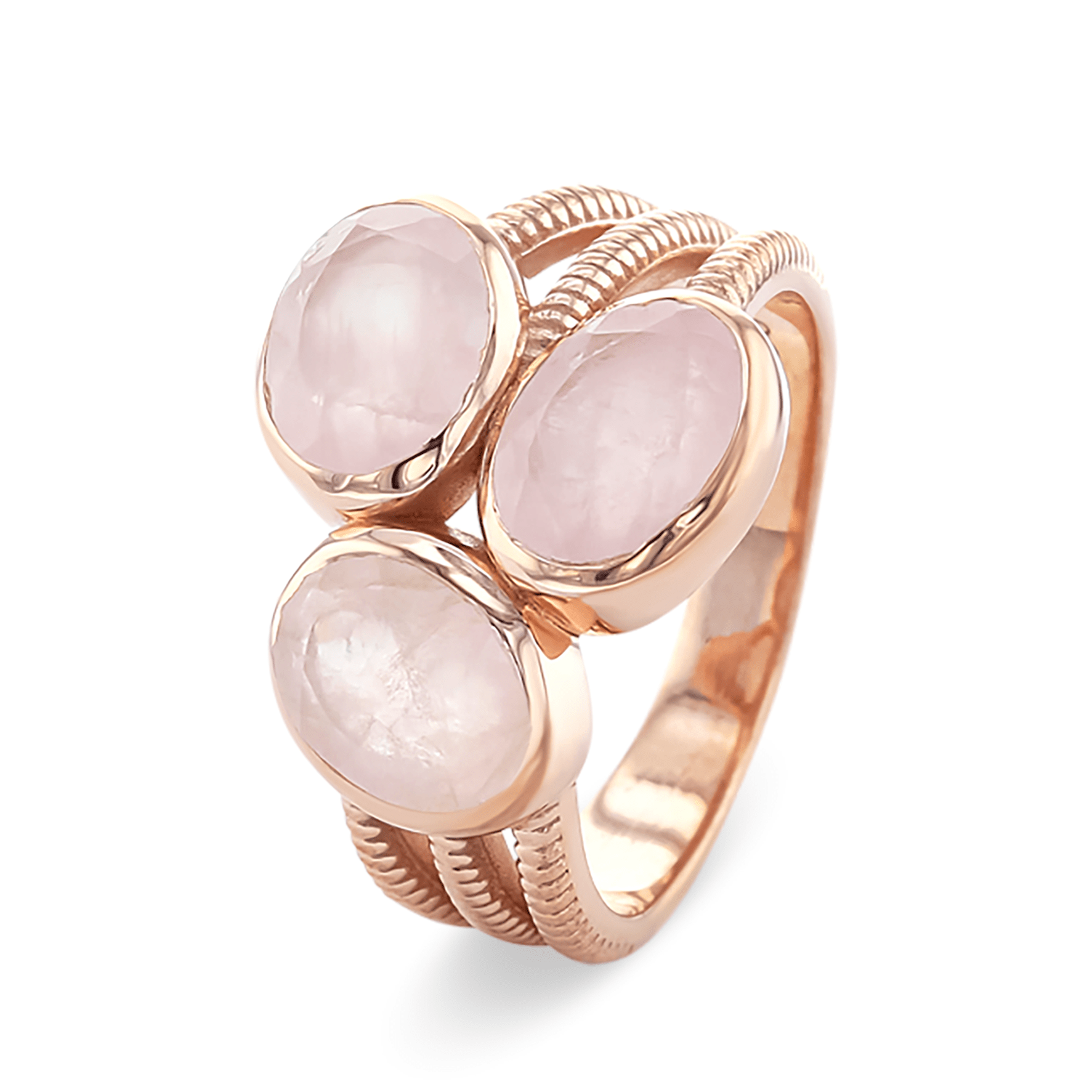 Bague en Argent 925 doré Or rose 18k assemblée de Quartz rose - Maison Di Giorgio