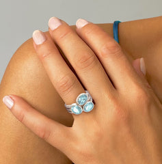 Bague en Argent 925 plaqué Rhodium assemblée de Topaze bleue - Maison Di Giorgio