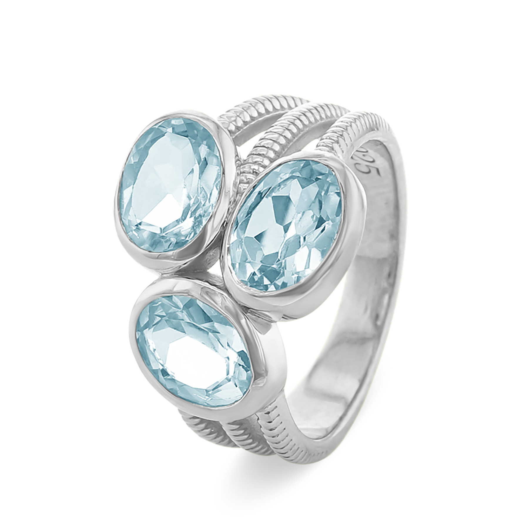 Bague en Argent 925 plaqué Rhodium assemblée de Topaze bleue - Maison Di Giorgio