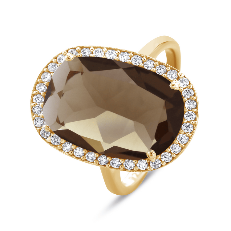 Bague en Argent 925 doré Or jaune 18k assemblée de Quartz fumé et Oxyde de zirconium - Maison Di Giorgio