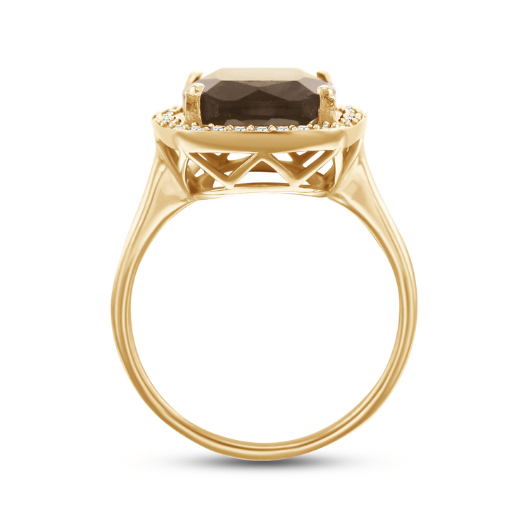 Bague en Argent 925 doré Or jaune 18k assemblée de Quartz fumé et Oxyde de zirconium - Maison Di Giorgio