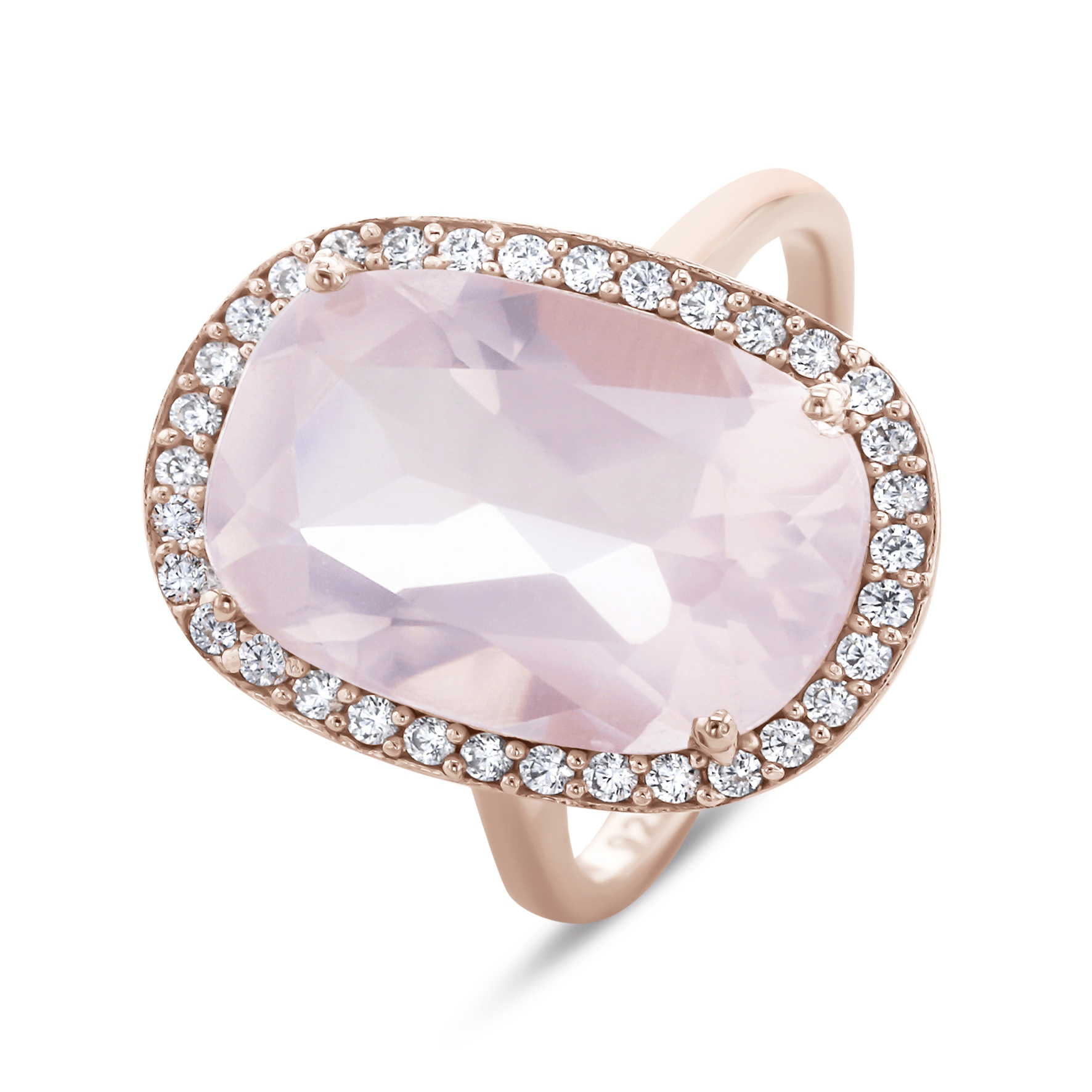 Bague en Argent 925 doré Or rose 18k assemblée de Quartz rose et Oxyde de zirconium blanc - Maison Di Giorgio