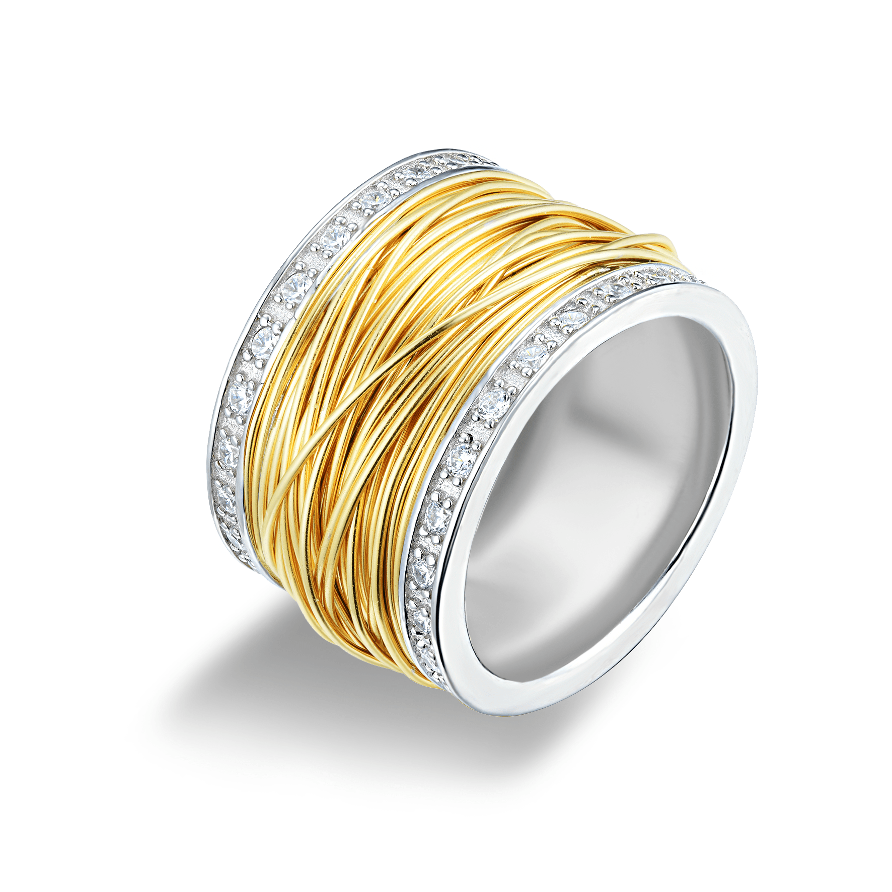 Bague en Argent 925 plaqué Rhodium et Or jaune 18k assemblée d'oxyde de zirconium blanc - Maison Di Giorgio